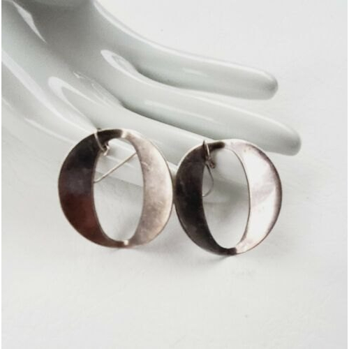 Modernist Mexico Mws Sterling Silver 925 Open Ovals Earrings